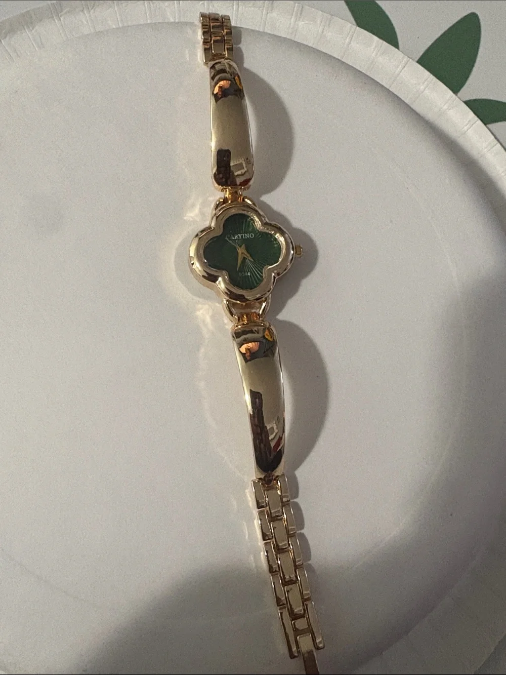 Gold-Tone Women's Bracelet Watch with Green Clover Dial